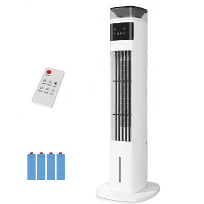 Evaporative Tower Air Cooler,tower Fan With 70° Wide-angle Airflow, Fast Cooling, Low Noise, Remote Control & 4 Ice Packs