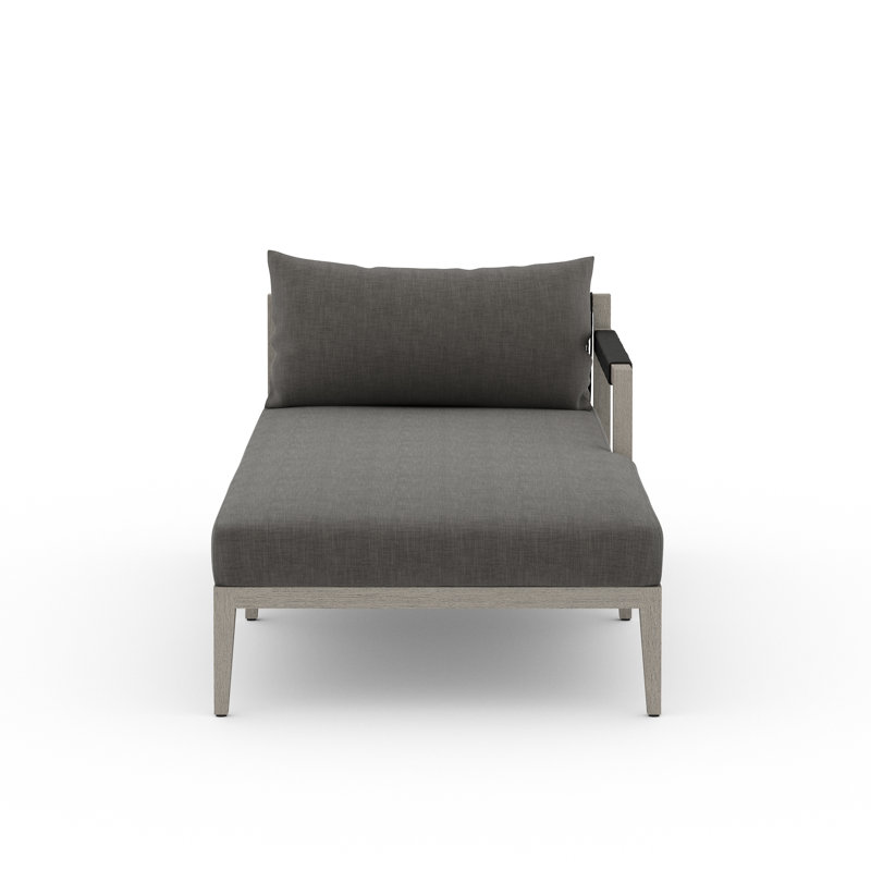 Sherwood Outdoor Chaise Lounge, Weathered Gray/Dark Gray, Fiqa Cream Boucle