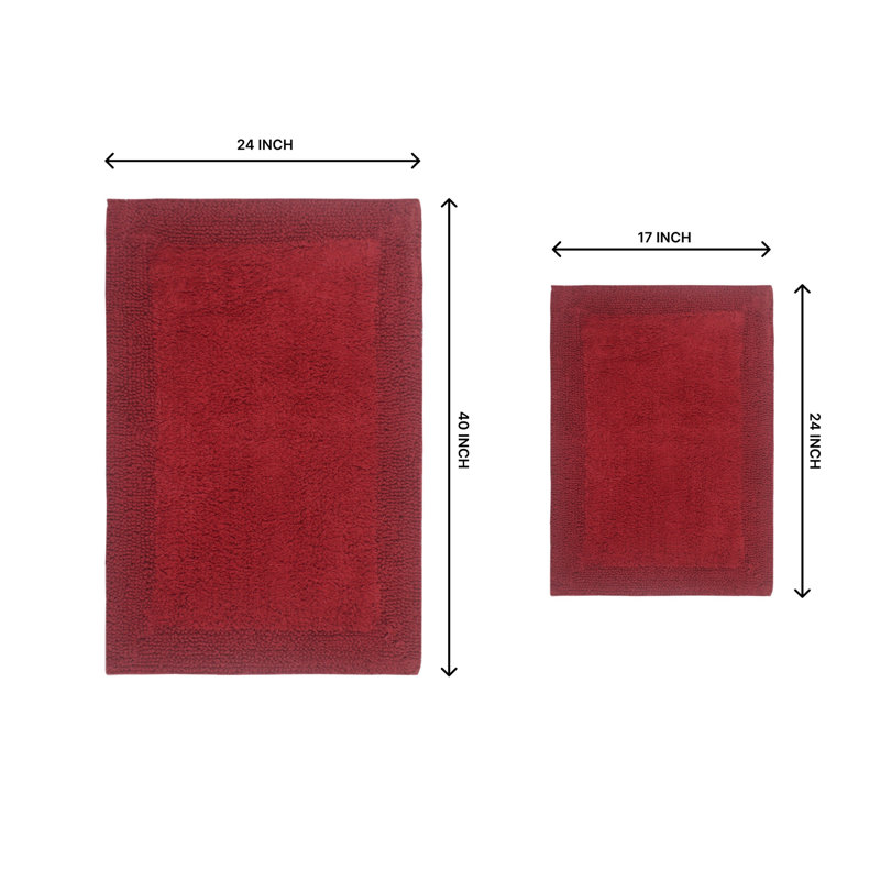 Tapis de bain luxueux 100% coton (ensemble de 2) réversible, Rouge, Ensemble de 2 pièces (24 po x 40 po, 17 po x 24 p
