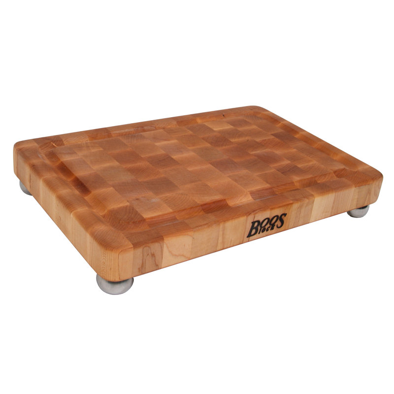 Maple End Grain Rectangular Cutting Board with Stainless Steel Feet