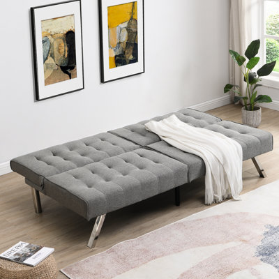 Multifunctional Bed In Grey, Wood Frame And Stainless Leg, Space Optimizer Leg Grey Futon, Relaxing Practical Furniture