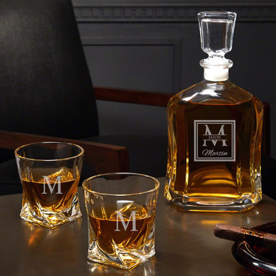 Shetler Personalized Twist 3 Piece Whiskey Decanter & Glass Set