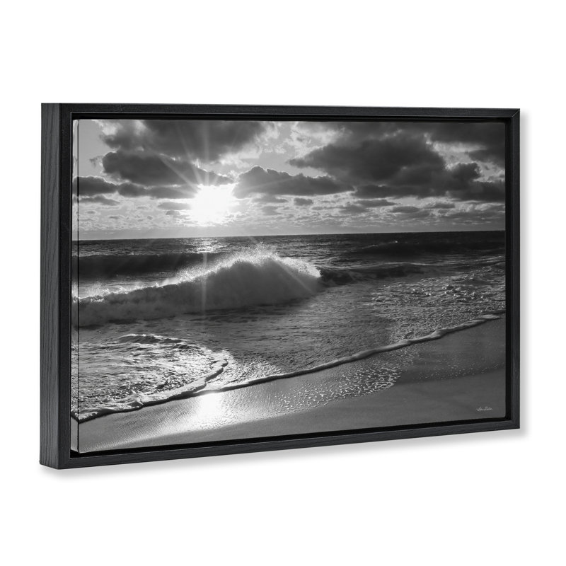 Toile flottante encadrée "Sunset Crashing Wave" par Lori Deiter, Cadre flottant noir de jais, H 17 po x l 25 po