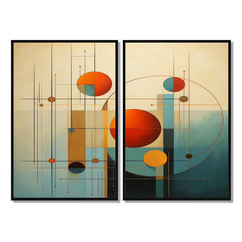 «Serendipity Abstract Mid-Century Geometrics VI», reproduction sur toile abstraite de style Mid-Century, 36" H x 48" W, Black