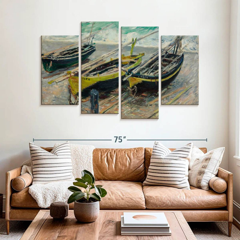 Trois bateaux de pêche Mehar 1886, H 42 po x l 68 po