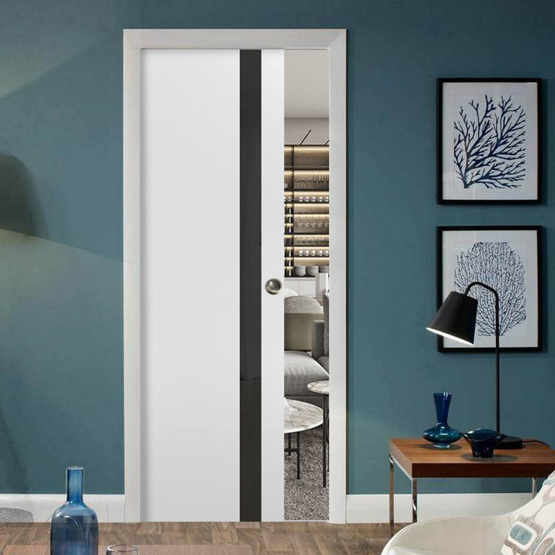 Porte de placard en verre givré Planum, 30 po x 80 po, Soie blanche / noir