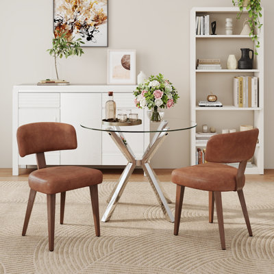 36In Round Pedestal Glass Dining Table Set For 2-4