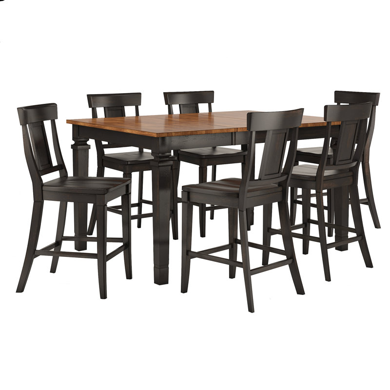 Ensemble de salle à manger extensible 7 pièces à hauteur de comptoir 7 pièces, Noir antique