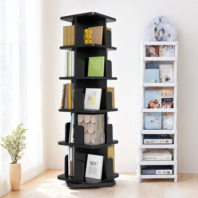 Black Rotating Bookshelf, 360 Display 5 Tier Rotating Bookshelf Tower, Floor Standing Revolving Bookcase, Wooden Small Bookshelf For Small Spaces, And by Ebern Designs