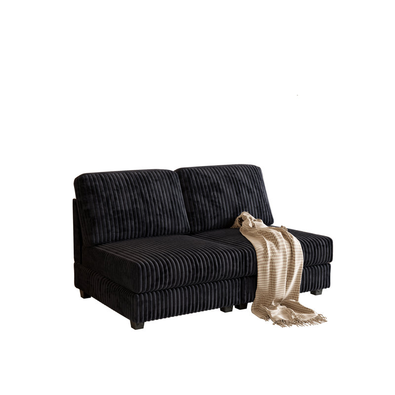 Canapé à deux places, fabriqué en velours côtelé confortable et doux, adapté aux salons, noir, Noir