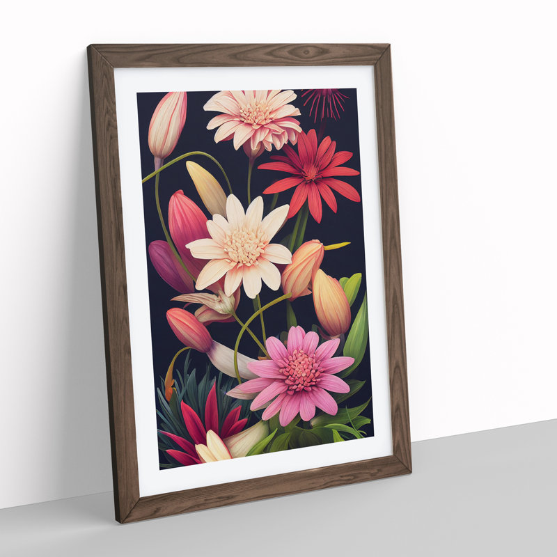 Creative Flowers - Single Picture Frame Print, 46cm H x 34cm W x 2cm D, Walnut