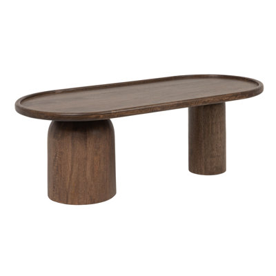 Asymmetrical Oval Mango Wood Coffee Table With Raised Tray Edge