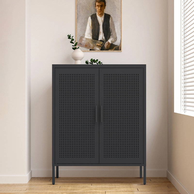 Armoire de rangement durable en métal sans serrure avec 2 portes et 2 tablettes réglables, idéale pour les espaces organisés