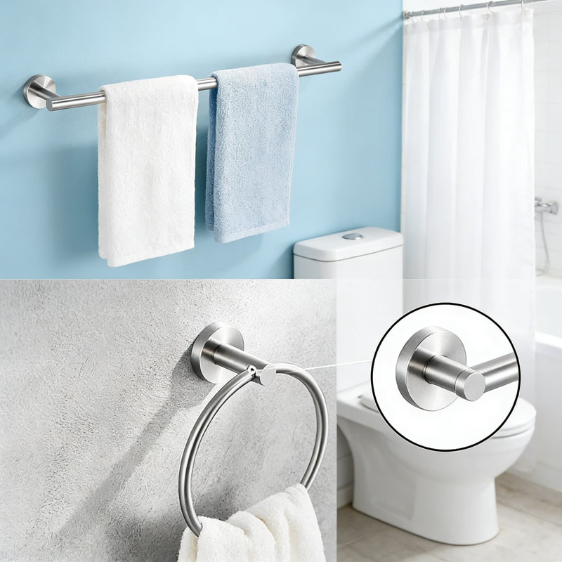 Brushed Nickel Bathroom Hardware Set, 5-Piece SUS304 Stainless Steel Towel Bar Set With Wall Mounted Installation, Includes Towel Holder, Ring, Hook And Toilet Paper Holder
