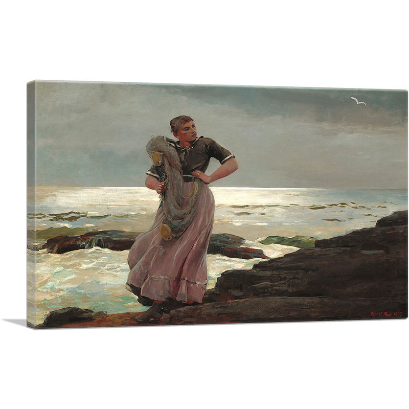«A Light on the Sea 1897» par Winslow Homer, reproduction d'art sur toile tendue, H 18 po x l 26 po x P 1,5 po