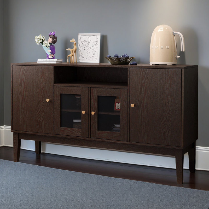 Buffet console, armoire multimédia avec tablettes réglables