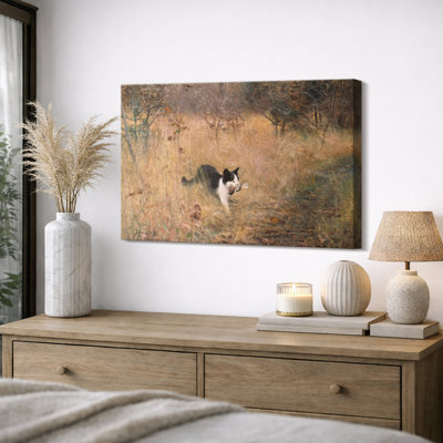 Art de champ de chasse de chat en automne, images de salon, impression sur toile encadrée de giclée.
