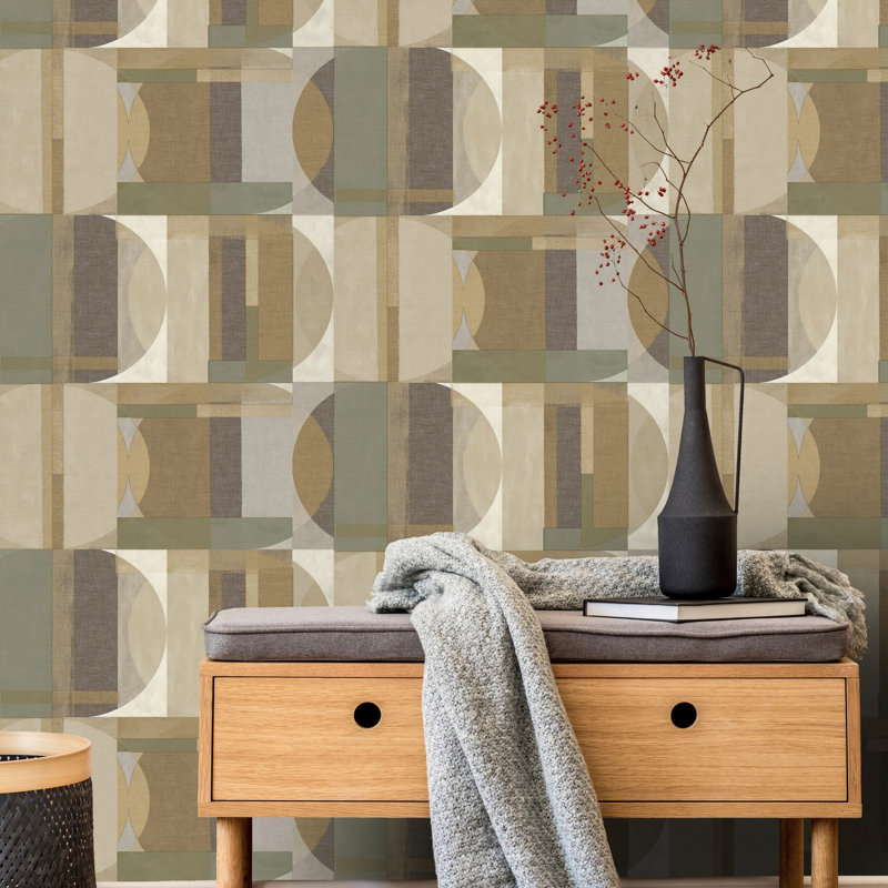 Arcadia Collection Geometric Motives Wallpaper Roll, Green