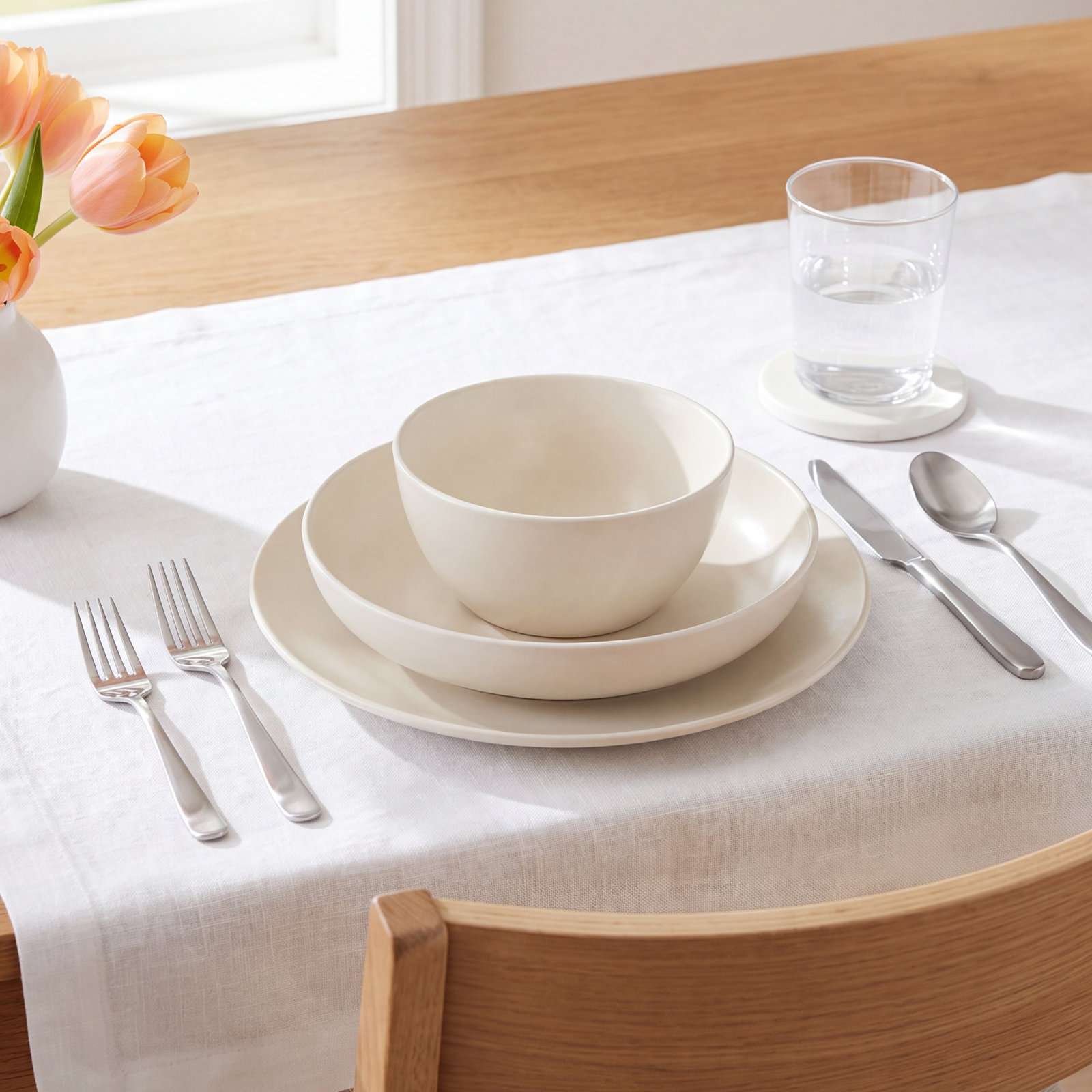 Coupe Stoneware Dinnerware Set, Ivory