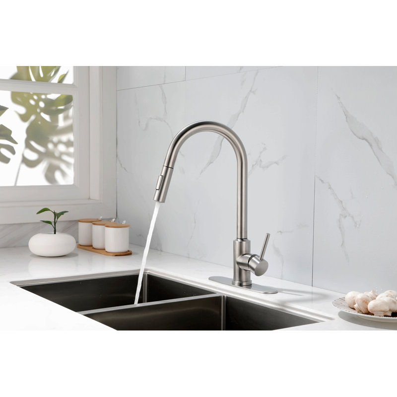 Robinet de cuisine avec douchette extractible, Nickel brossé