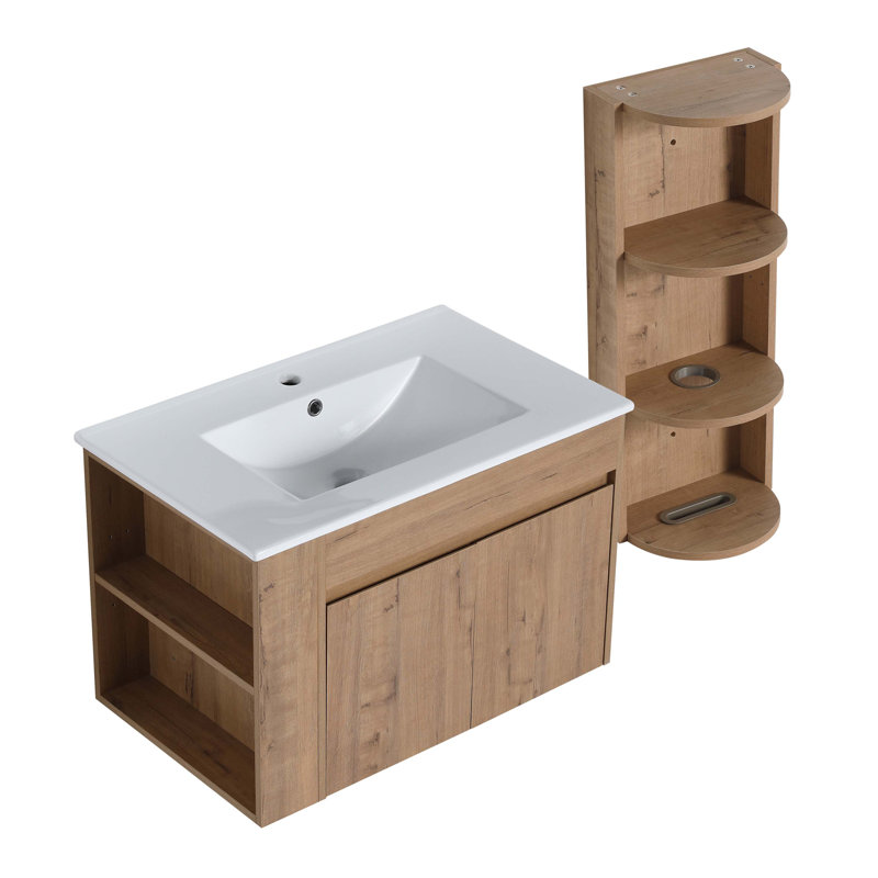 Meuble-lavabo mural 30 po à double porte avec lavabo et support de rangement, portes à fermeture en douceur