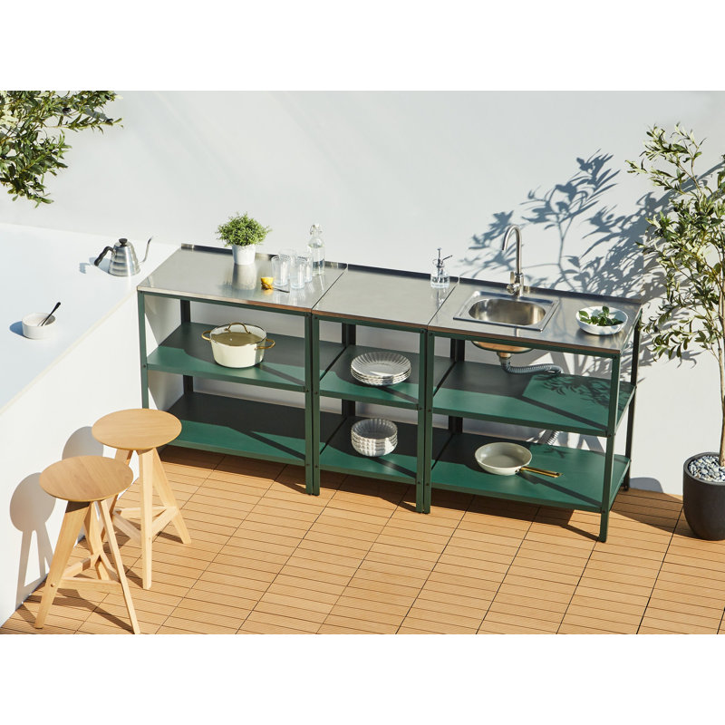 3 Piece Outdoor Kitchen Set with Sink VILAMA Metal Green