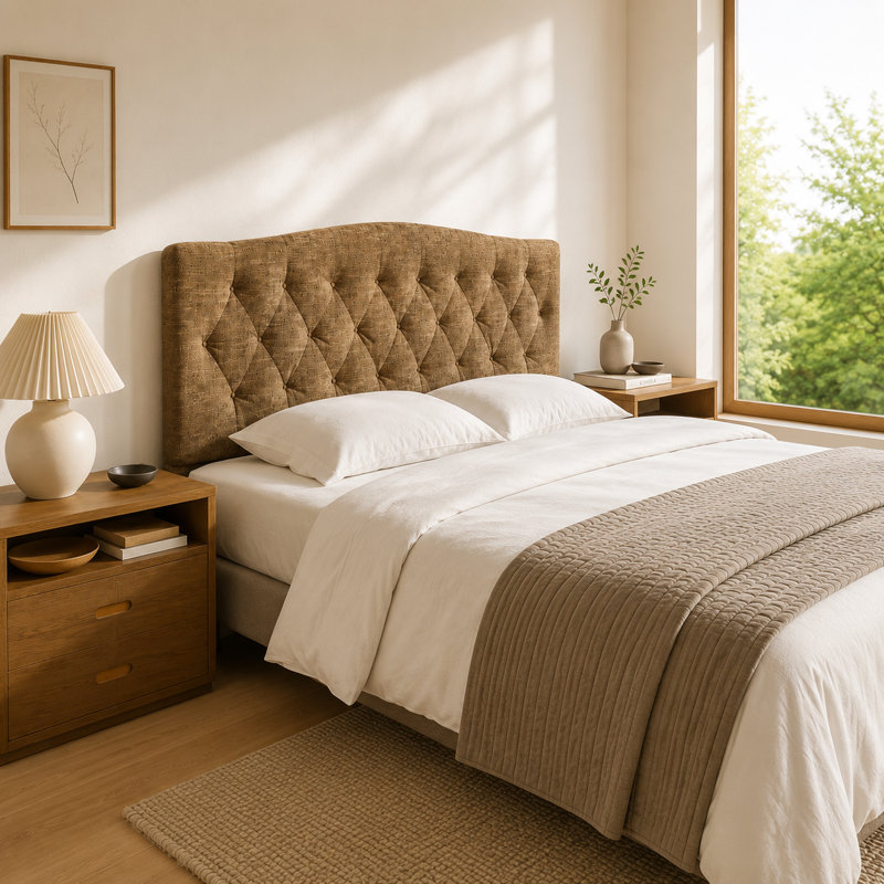 Camelback Diamond Tufted Upholstered Panel Headboard, King, Brown