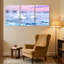 Birds Swans On Ice Lake At Dawn, ciel rose, ensemble de 3 impressions sur toile-385775729