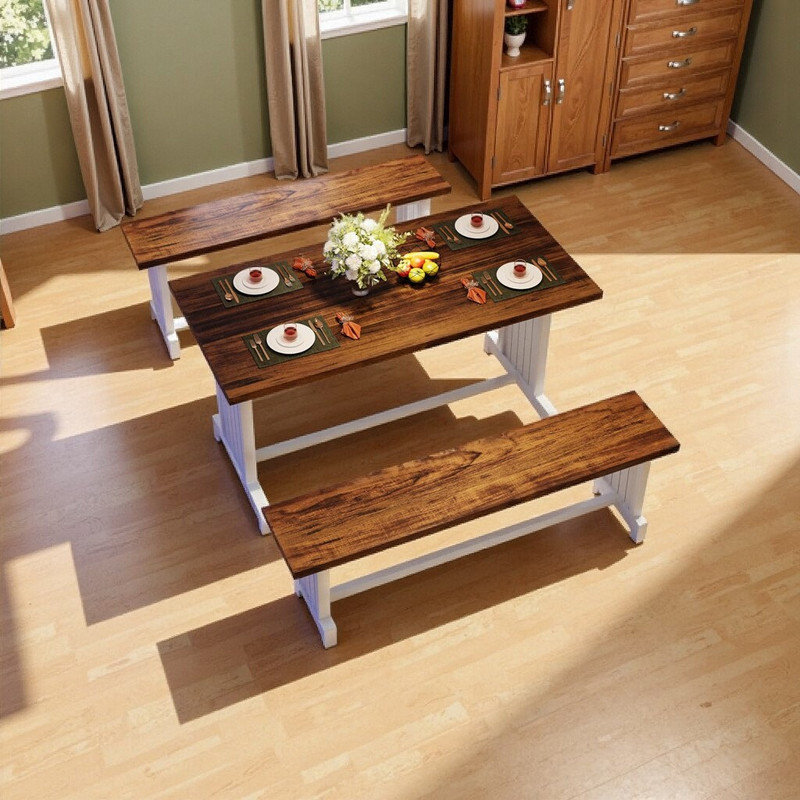 Ensemble de table de salle à manger 47 "pour 2 à 4 personnes avec 2 bancs 47"