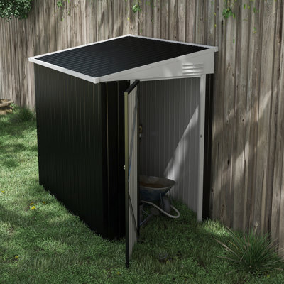 Remise de rangement d'extérieur en métal gris foncé 4 pi x 6 pi Verrouillable et ventilé. Convient aux tondeuses, motos, échelles, vélos et outils de jardin. Acier galvanisé. Résiste aux intempéries. Espace. Gants d'installation fournis