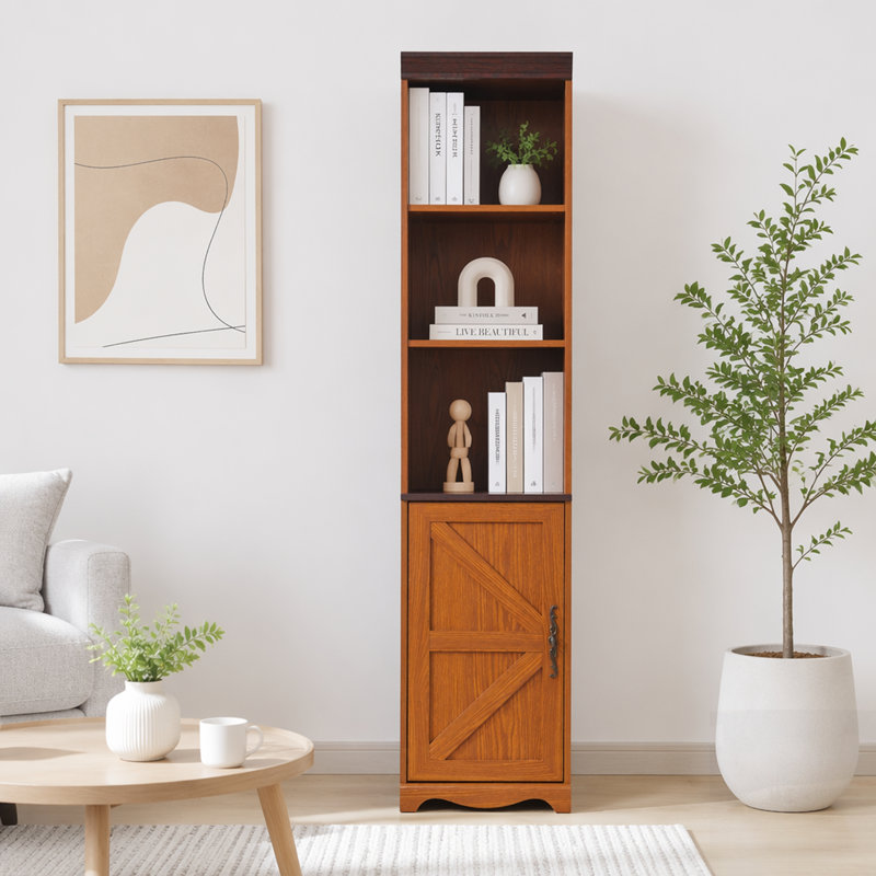 Grande armoire de rangement en bois avec 5 tablettes, bibliothèque de salon polyvalente et vitrine de chambre à coucher