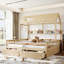 Lit plateforme simple au-dessus de la maison, naturel, avec tablettes, bois massif, pour la chambre commune des frères et sœurs, couleur naturelle double, conception enfantine, support solide, tiroirs de rangement