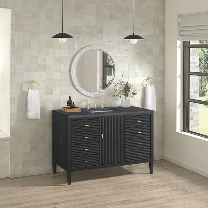 Myrrin 48'' W Single Vanity, Carbon Oak, Charcoal Soapstone, 8" Widespread