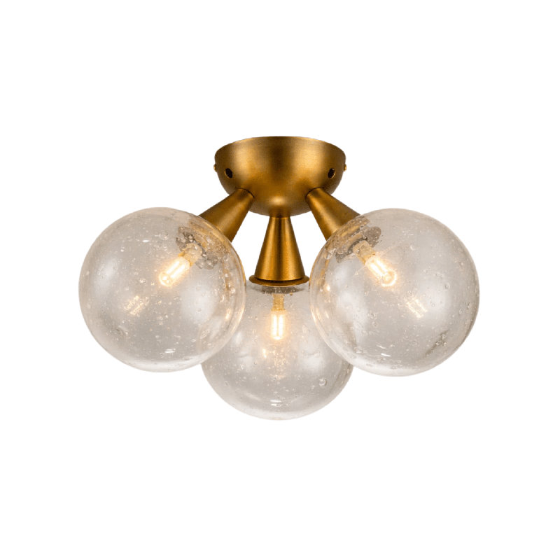 Orbit 3-Globe Aged Brass Semi-Flushmount
