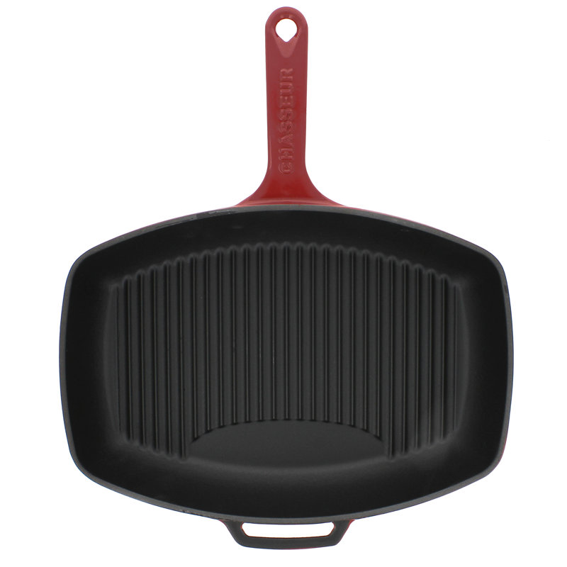 12'' Enameled Cast Iron Grill Pan / Griddle Set, Red