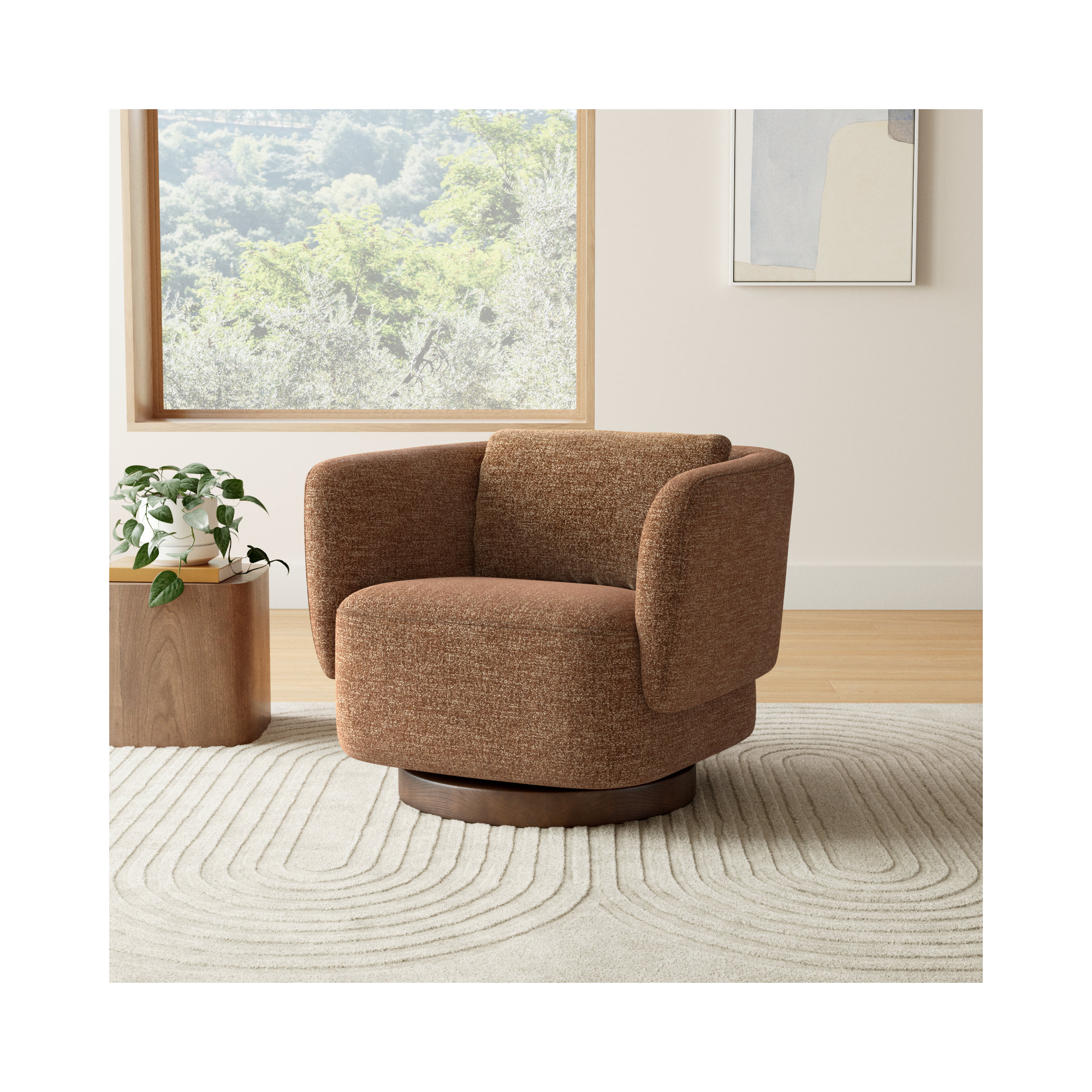 Morello Upholstered Swivel Armchair, Magonia Camel Tweed