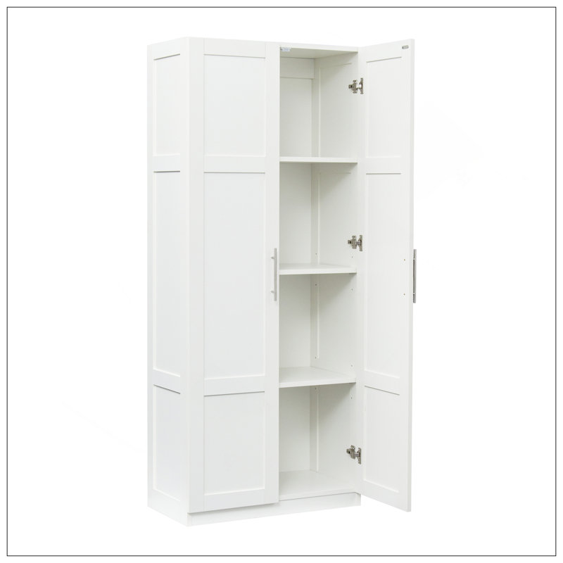 Armoire haute et armoire de cuisine avec 2 portes et 3 cloisons pour séparer 4 espaces de rangement, Blanc