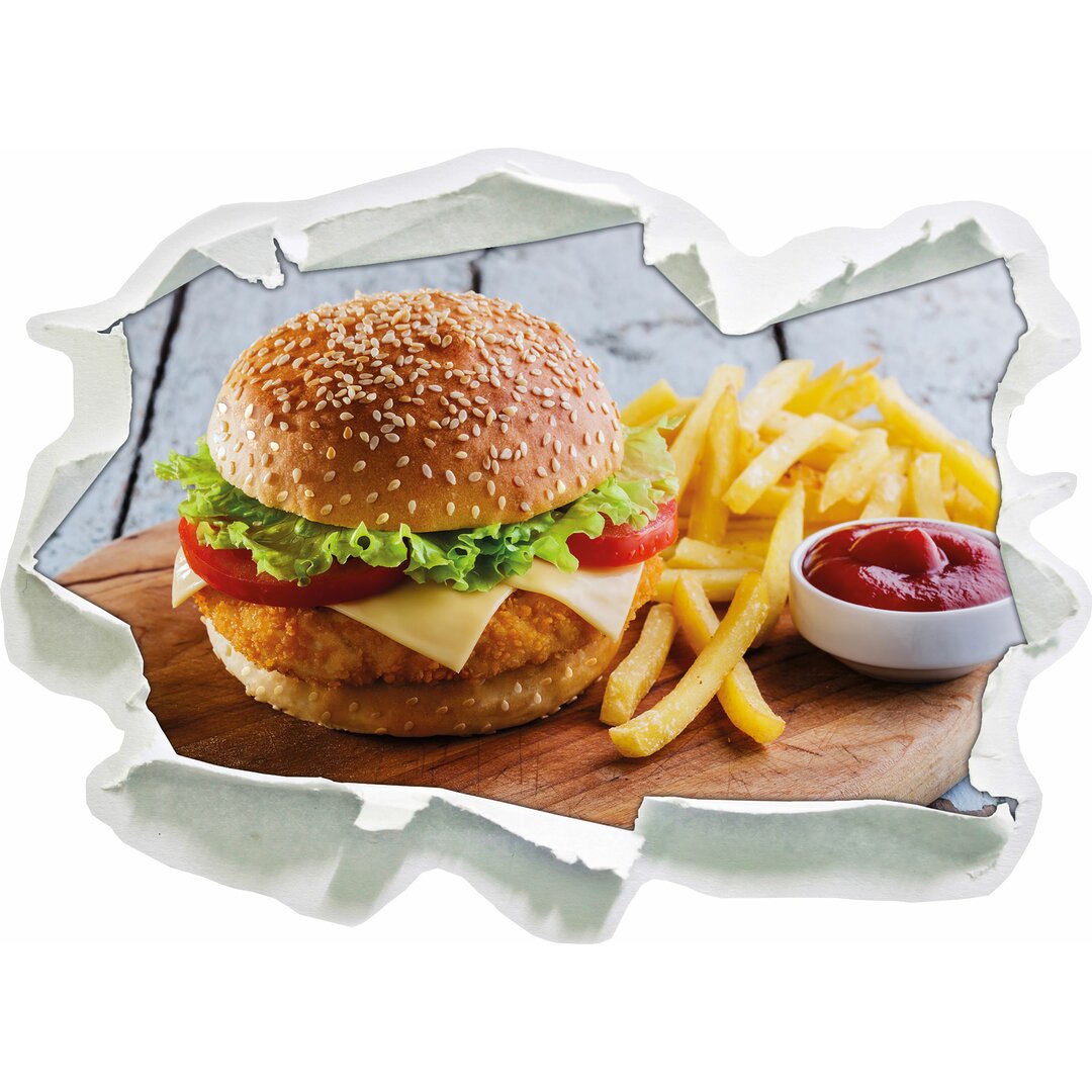 Wandtattoo Chickenburger mit Pommes