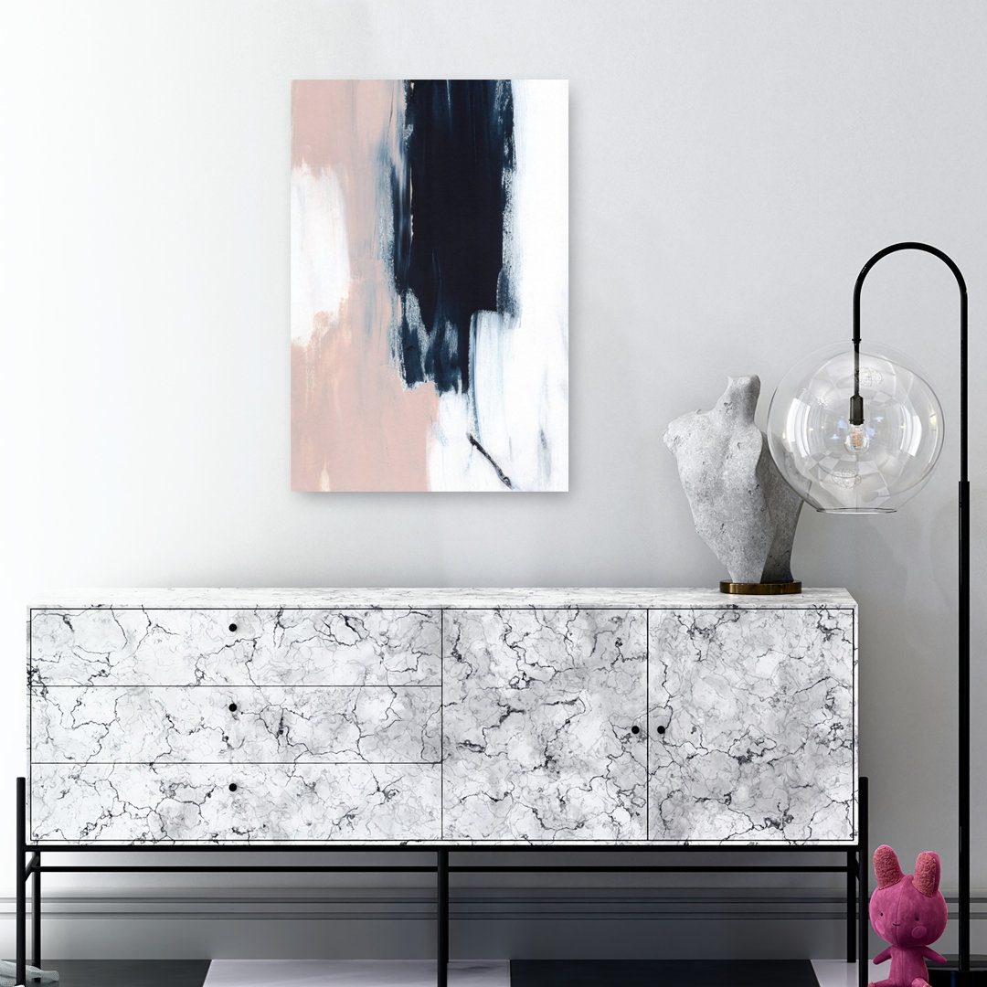 Abstract Navy Blush Strokes Abstract Contemporary Minimalist Wall Art Print