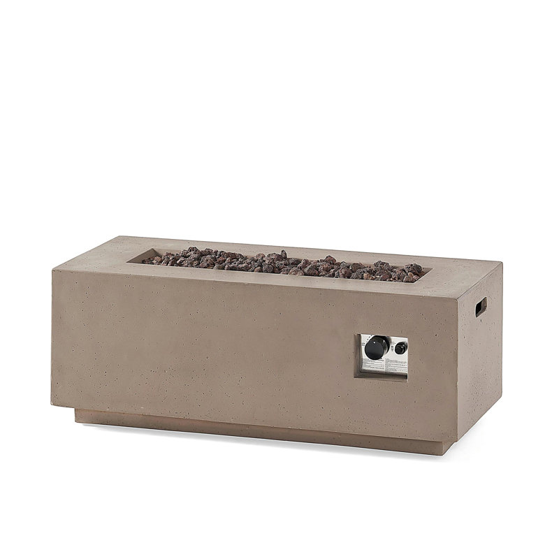 40" outdoor 40,000 BTU rectangular MgO concrete propane fire pit, lid not included, Light Gray