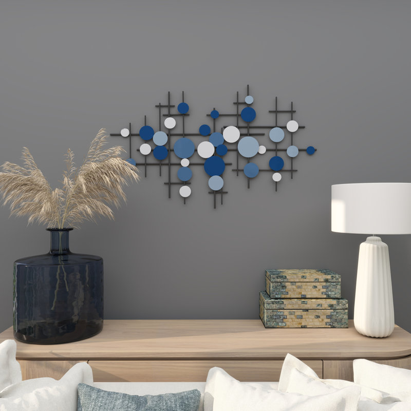 Blue Metal Geometric Overlapping Circle Home Wall Decor, 39" x 1" x 23"