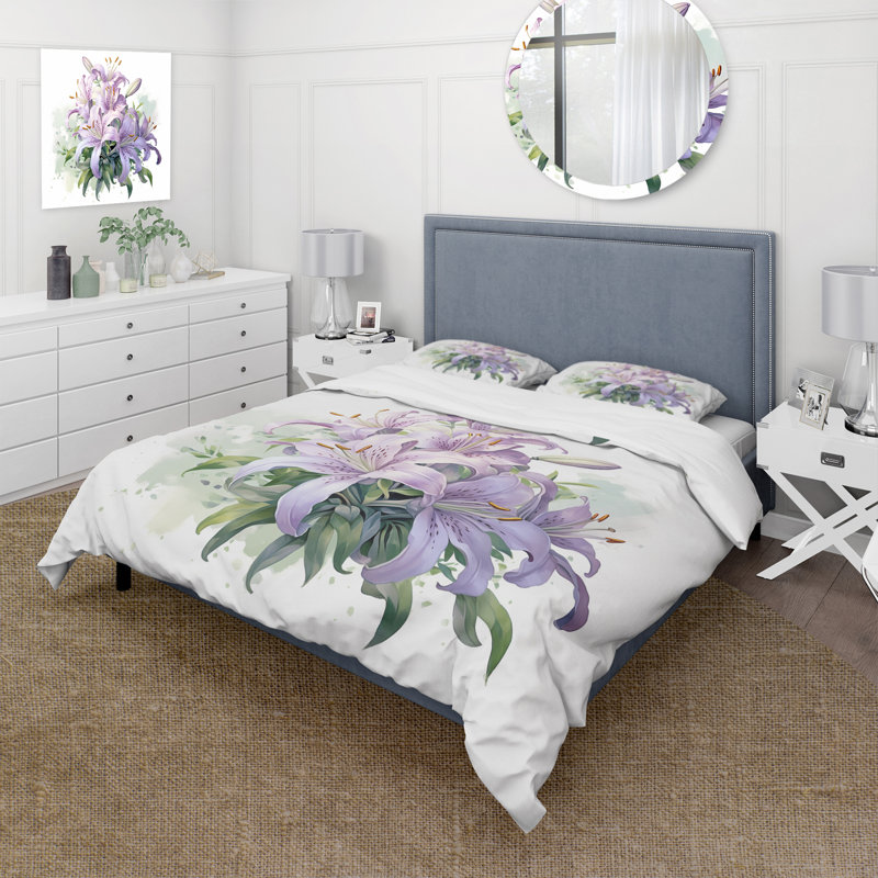 Ensemble de housse de couette en microfibre / polyester mauve et vert Lily Symphony I