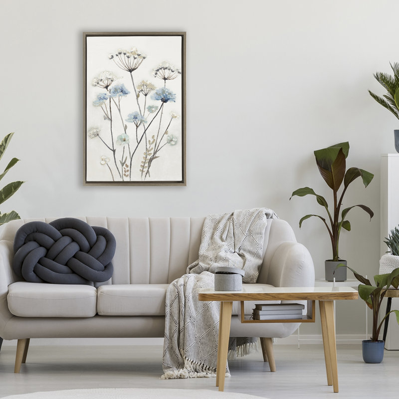 Cadre flottant Soft Jardin Azul, design par Patricia Pinto, H 31 po x l 21 po, Cadre flottant orme Montalcino