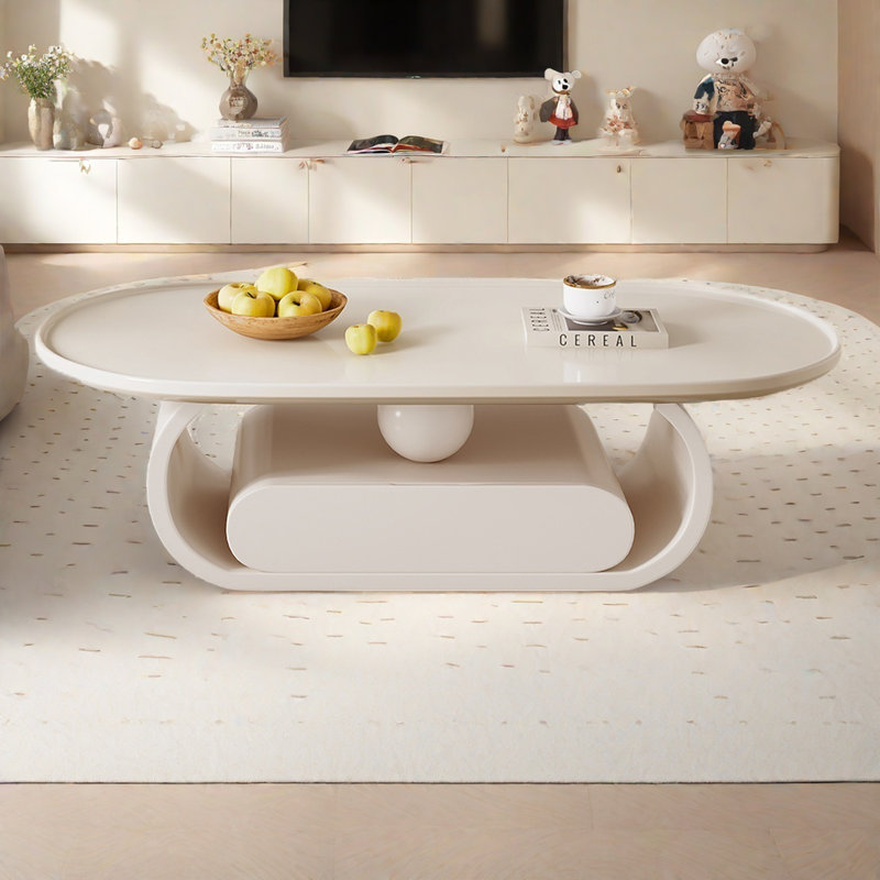 Table basse ovale, H 15,7 po x L 47,2 po x l 25,2 po, Blanc