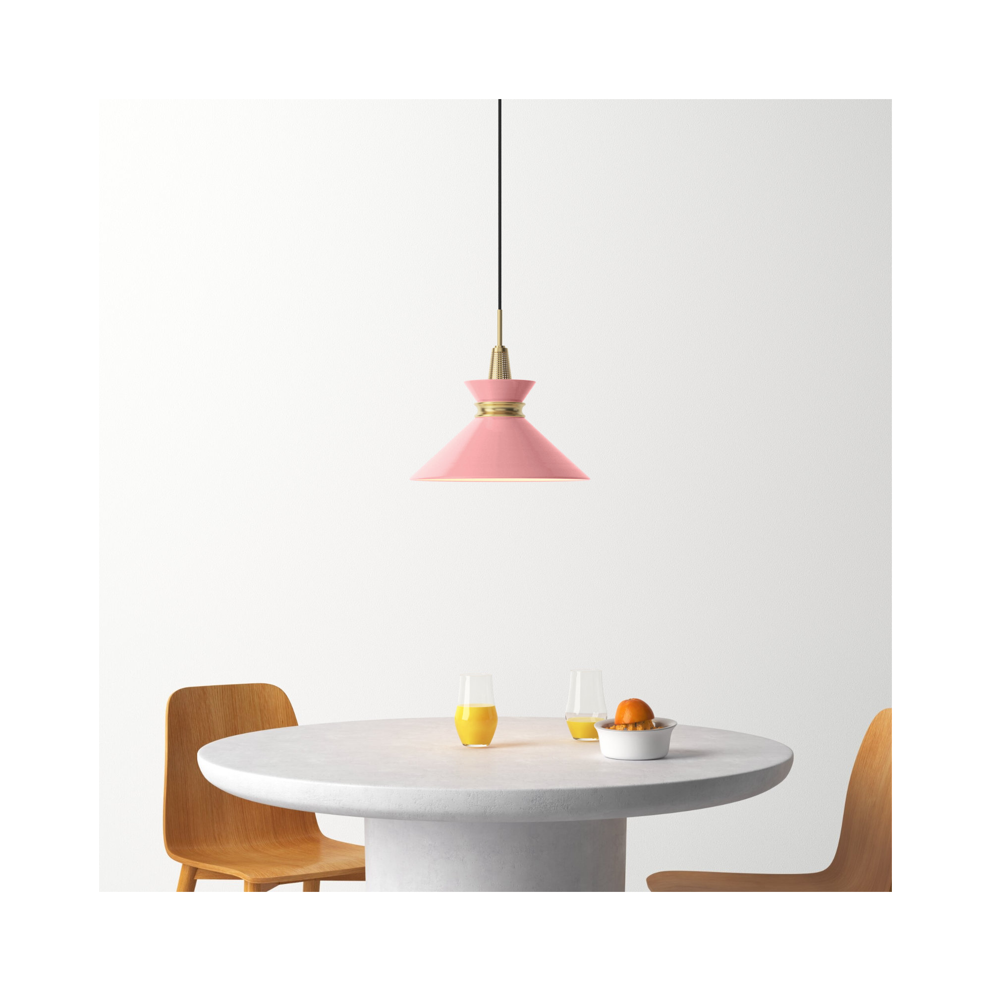 Corby Single Light Metal Pendant, 13.25" H x 14" W x 14" D, Aged Brass, Pink