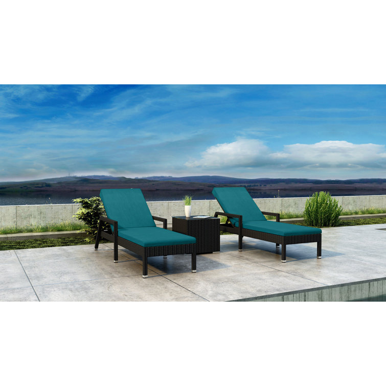Thornaby Outdoor Wicker Chaise Lounge Set with Table , Cushion Included