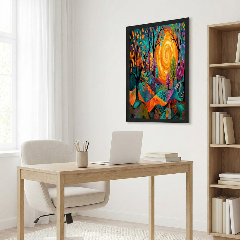 Art mural sur toile, arbres colorés et soleil tourbillonnant, H 12 po x l 18 po