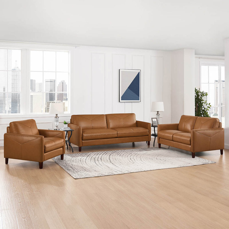 Causeuse moderne en cuir Yorkdale, Cognac