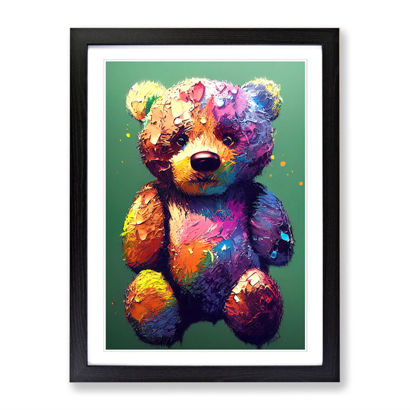 Colourful Teddy Bear Vol.1 - Single Picture Frame Print, Black Framed, 64cm H x 46cm W
