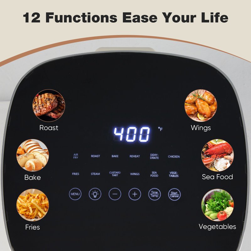 12-in-1 6.34 Quart Compact Air Fryer with Air Fry, Roast, Reheat, and Dehydrate Functions, White